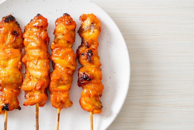 Grilled chicken skewer yakitori serve in izakaya style