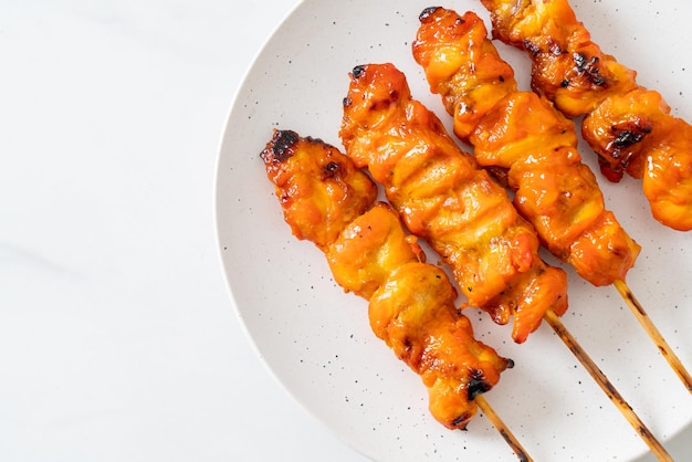 Grilled chicken skewer yakitori serve in izakaya style