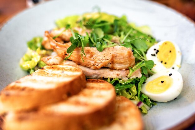 grilled chicken spring salad with bread