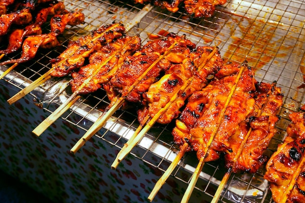 Grilled Chicken on the stove Street food in Thai style for salechicken BBQ