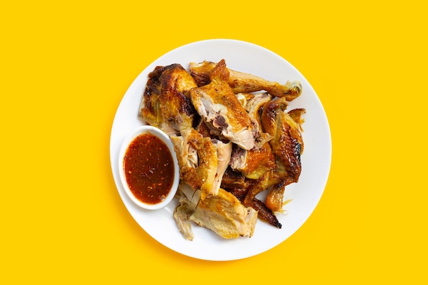 Grilled chicken thai style food on white background