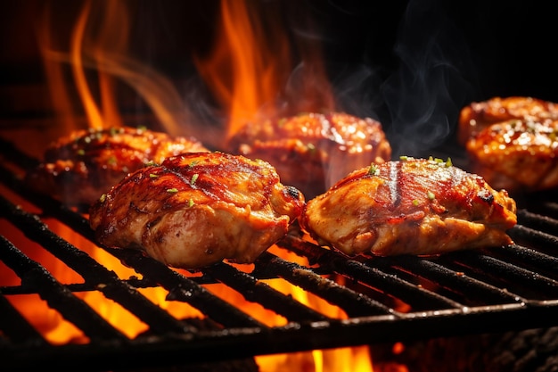 Photo grilled chicken thighs on the barbecue
