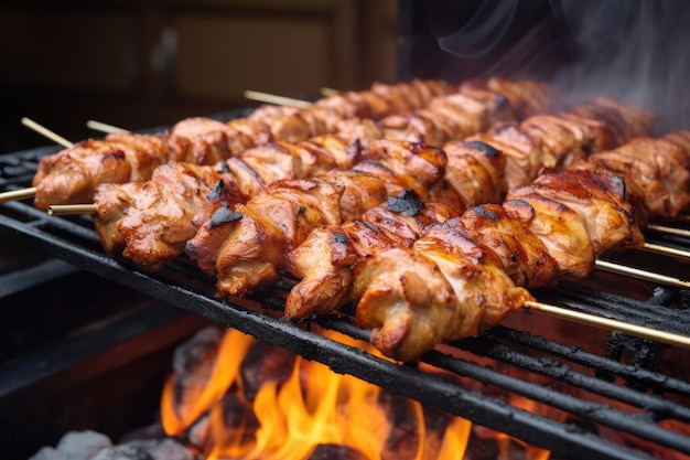 터키 이스탄불의 유명한 터키 길거리 음식인 수직 불고기집에 구운 닭고기