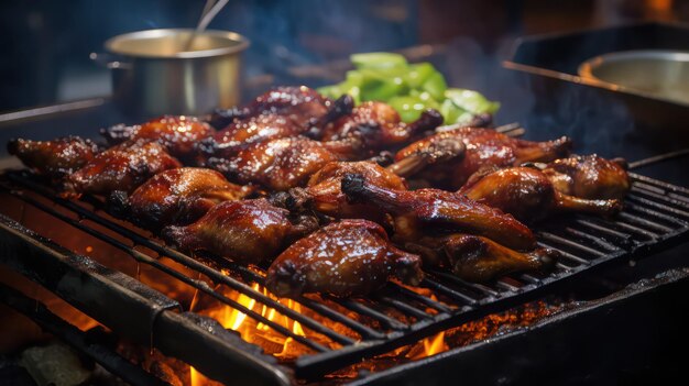 Grilled chicken wings on a barbecue grill Closeup