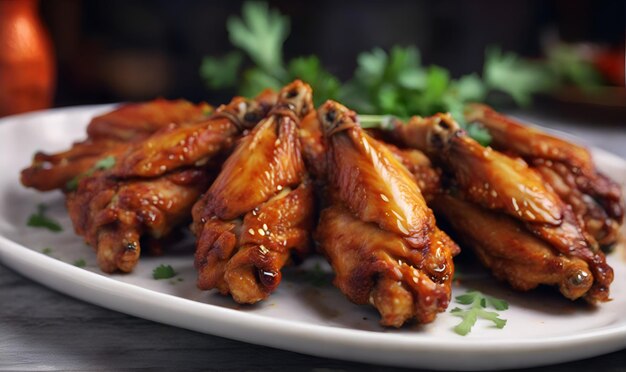 Photo grilled chicken wings in sauce