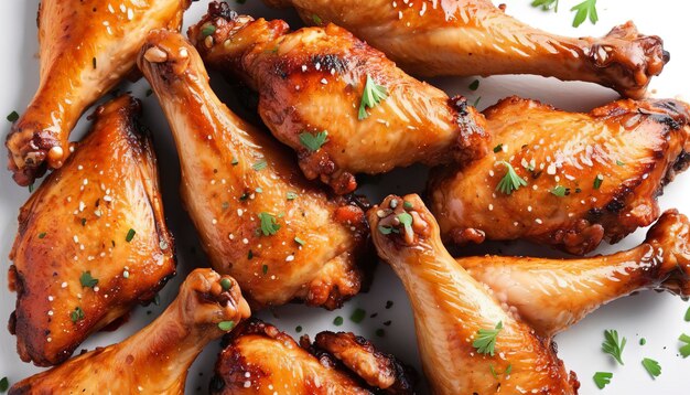 Grilled chicken wings on white background