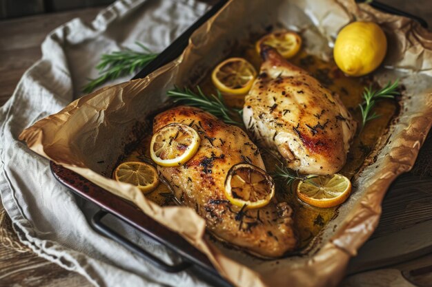 Photo grilled chicken with butter lemon and garlic generative ai