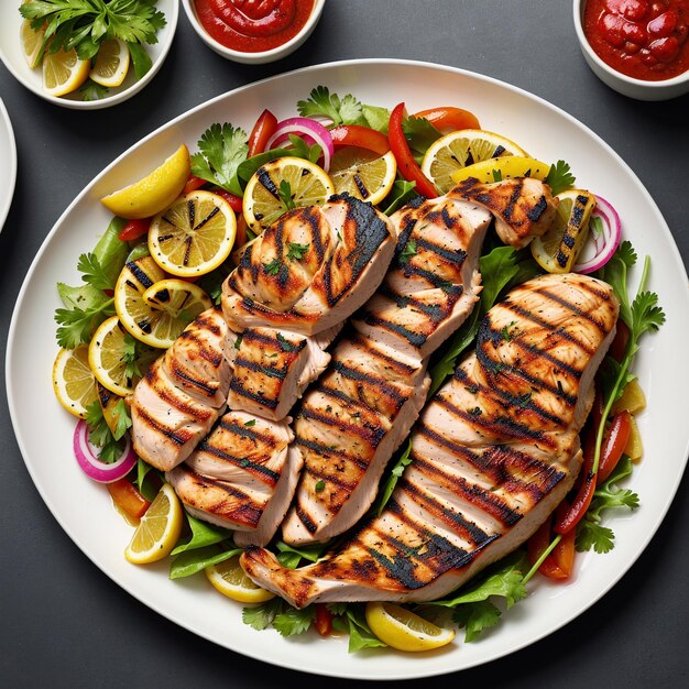 Photo grilled chicken with colorful garnish