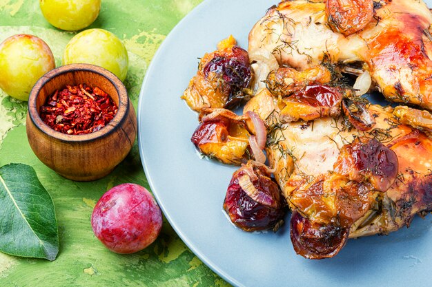 Grilled chicken with plum