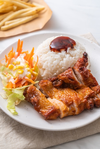 grilled chicken with teriyaki sauce and rice