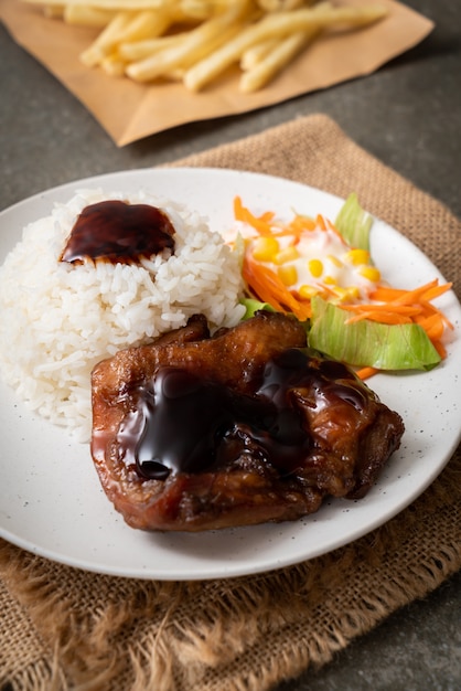 grilled chicken with teriyaki sauce and rice