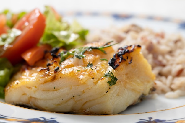 Grilled cod fish with rice