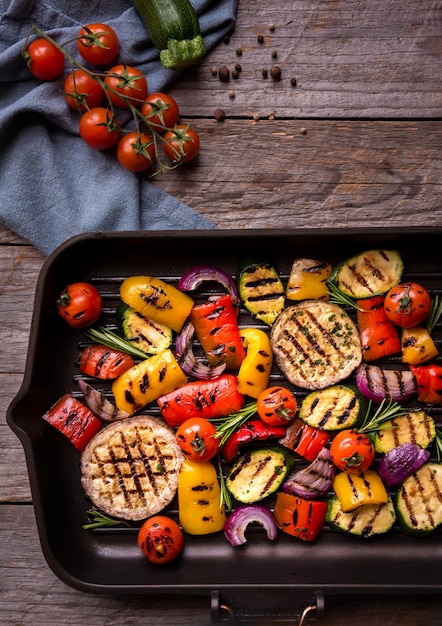 Grilled cooked assorted vegetables with herbs and spices