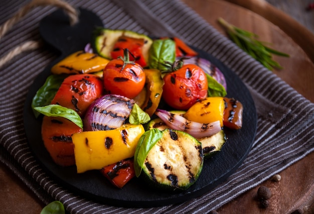 Grilled cooked assorted vegetables with herbs and spices