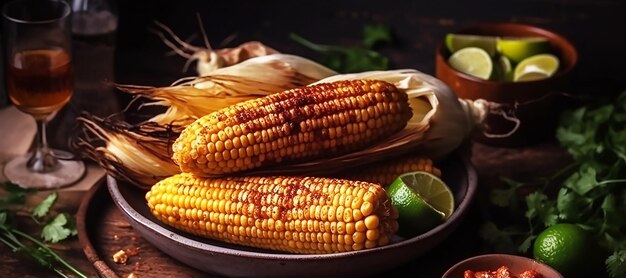 Grilled corn on the cob with limes