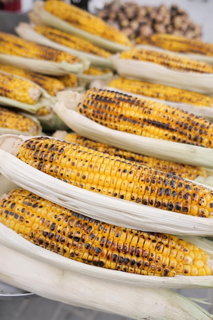 Grilled corn for sale in a market stall in istanbul