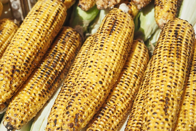 Grilled corn for sale in a market stall in istanbul