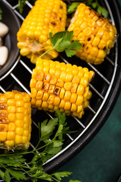 Grilled corn. Summer vegan food