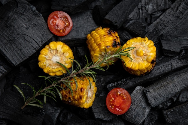 Grilled corn with rosemary and tomatoes