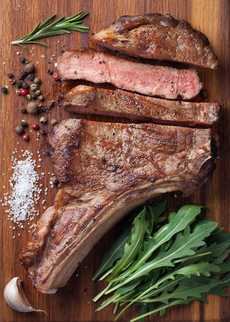 Photo grilled cowboy beef steak.