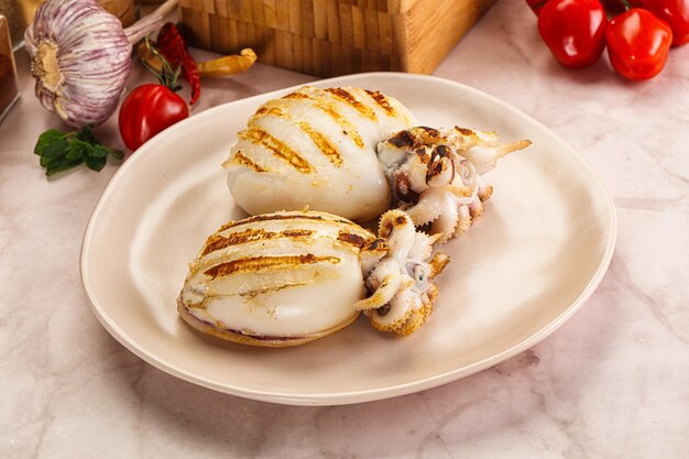 Grilled cuttlefish in the plate