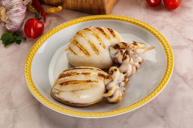 Grilled cuttlefish in the plate