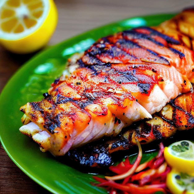 Grilled dorado fish fillet with crispy crust