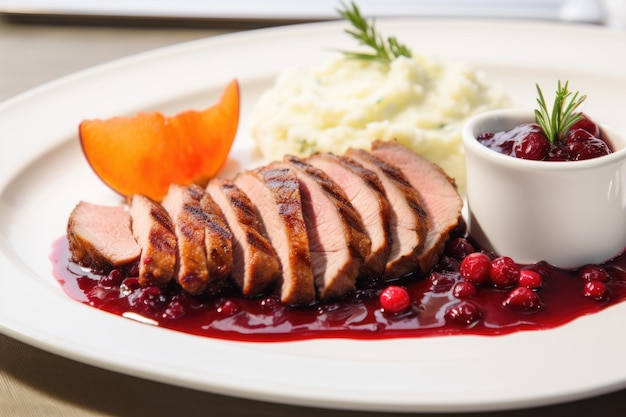 Grilled duck with cranberry sauce