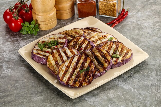 Grilled eggplant slices with cilantro