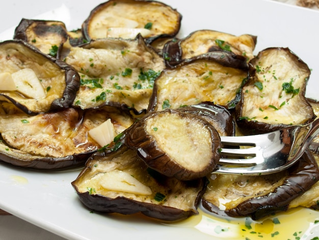 grilled eggplant  with olive oil and parsley