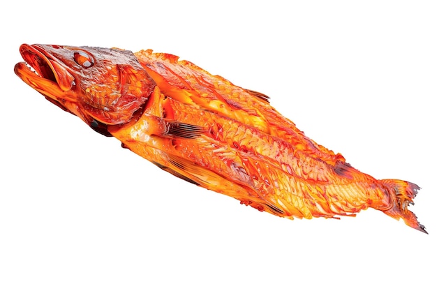 Grilled fish isolated on a white or transparent background fried fish closeup top view graphic