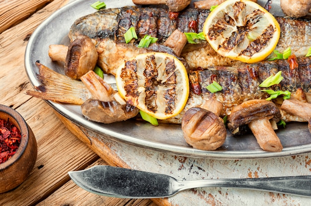 Grilled fish on a tray