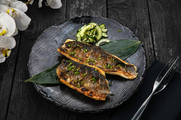 Grilled fish with avocado Japanese cuisine