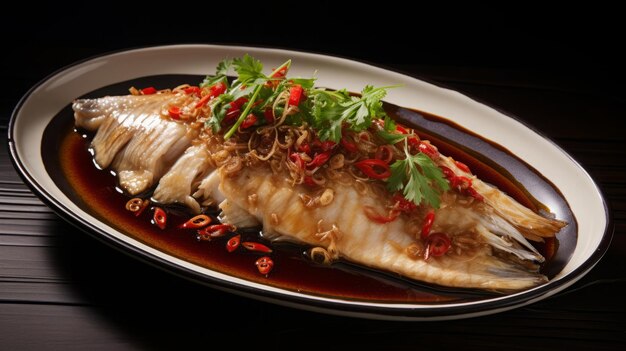 Photo grilled fish with herbs and sauce