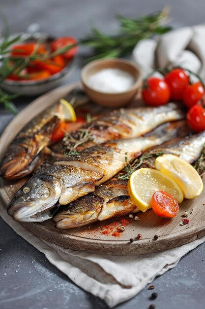 Grilled Fish With Lemon and Herbs on a Plate