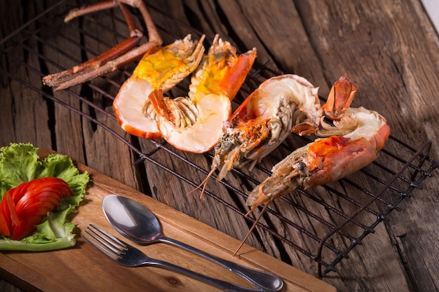 grilled giant river prawn with yellow creamy fat