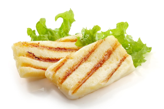 Grilled hallumi cheese with fresh green lattuce