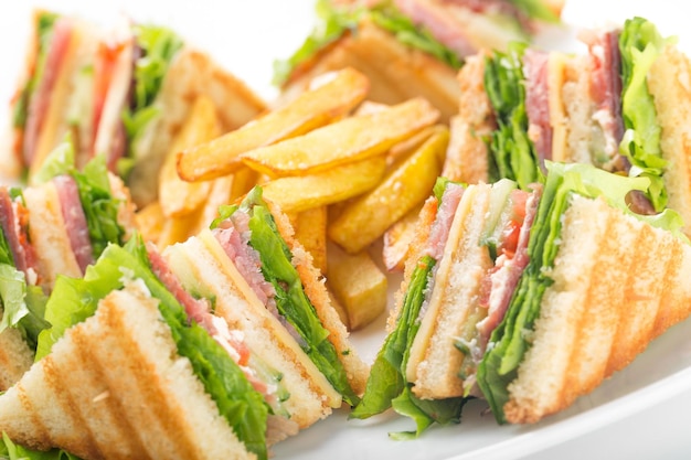 Grilled halves of sandwiches on plate