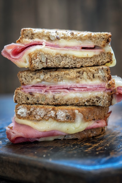 A grilled ham and swiss cheese sandwich