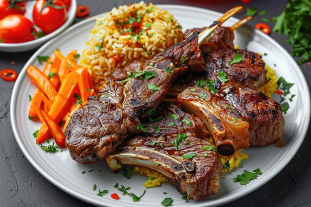 Photo grilled lamb with kabsa pilau vegetables and tandir kebab