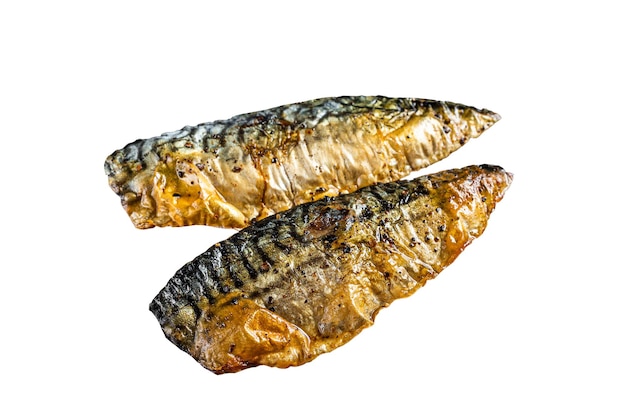 Grilled mackerel fish fillet on a grill Isolated on white background