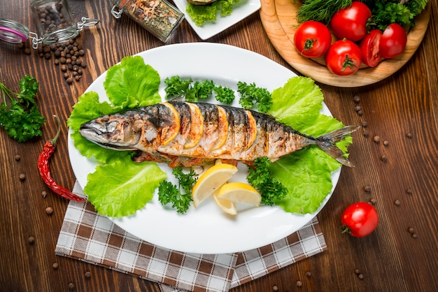 Grilled mackerel. Tasty and healthy food