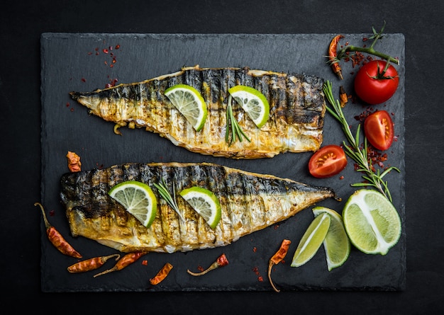 Grilled mackrel fillets