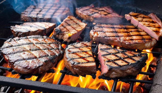 Мясо на гриле барбекю гурманская еда сжигание угля здоровое питание