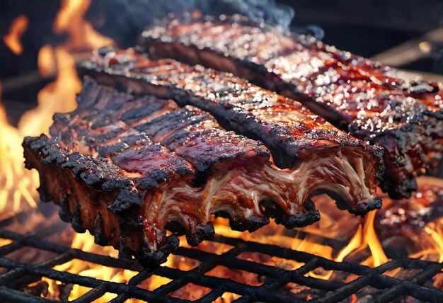 Photo grilled meat on a barbecue grill