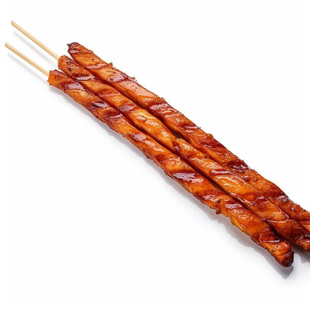 Grilled Meat BBQ kebab with hot source on white background generated by AI