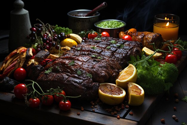 Grilled meat bright juicy illustration for restaurants