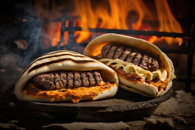 Grilled meat buns stuffed with spices and dubbed kofte or cevapcici