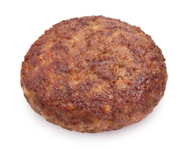 Foto cotoletta di carne alla griglia per hamburger isolata su fondo bianco cotoletta cotta per hamburger