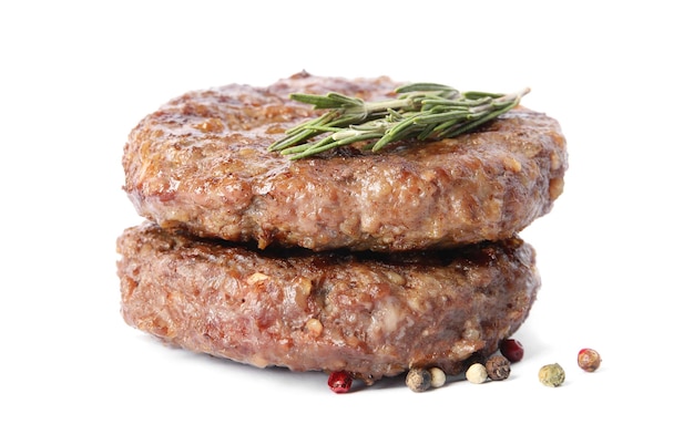 Grilled meat cutlets for burger isolated on white